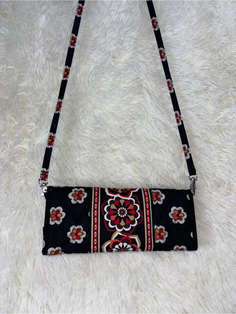 Vera Bradley Quilted Black Floral Crossbody Bag- Stylish Women's Bag